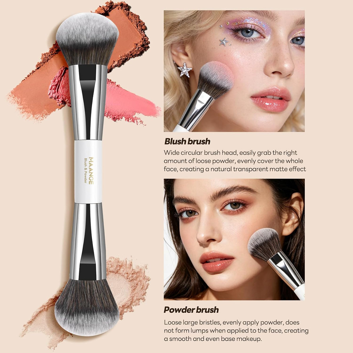 16pcs Double Ended Makeup Brush Set with Travel Case, Silver