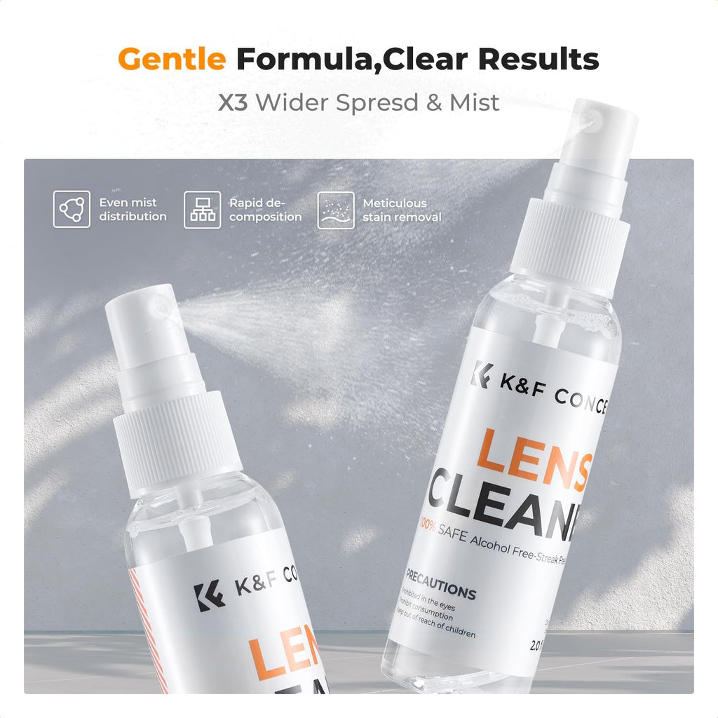Lens Cleaner Spray Kit,Microfiber Cloth X2,Glasses Cleaner X2 | 60ml Mild Cleaning Liquid,High Density