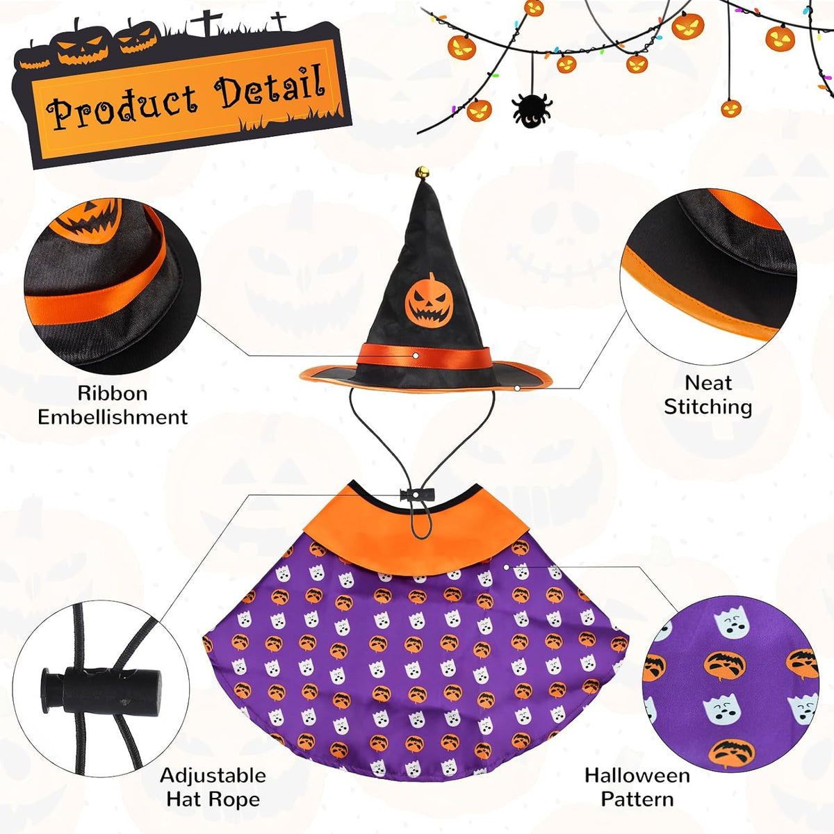 Halloween Pet Costumes Cat Wizard Costume Dog Funny Wizard Clothes Cat Bat Wings Wizard Hat Cute Pumpkin Cloak