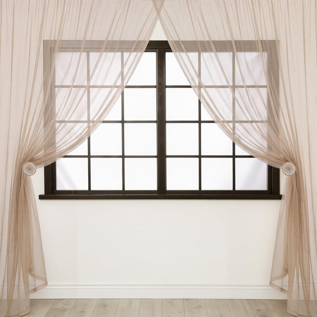 2 Pack Boho Curtain Holdbacks Rattan Tiebacks, Round White