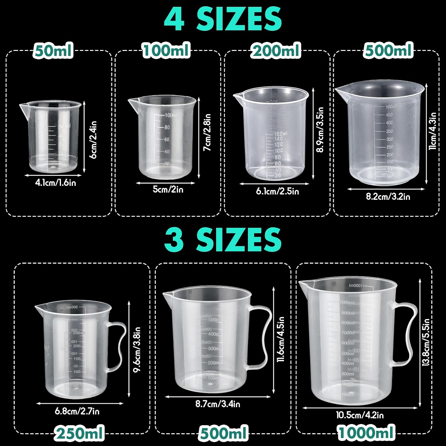 58 Pcs Plastic Beakers Set Include 6 Graduated Cylinder 7 Beakers 6 Flask 10 Droppers 1 Wash Bottle 20 Test Tubes