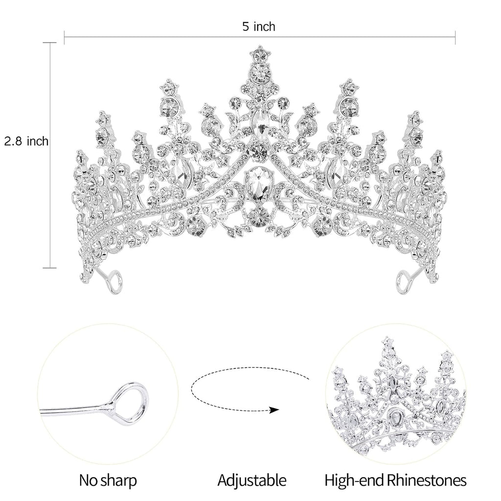 Birthday Queen Tiara Crowns for Women Girls Silver Crystal Birthday Queen Headband Sash Elegant Princess Crown Happy