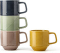 Stackable Coffee Mugs Set of 4, Microwave Safe 13 oz Multicolor