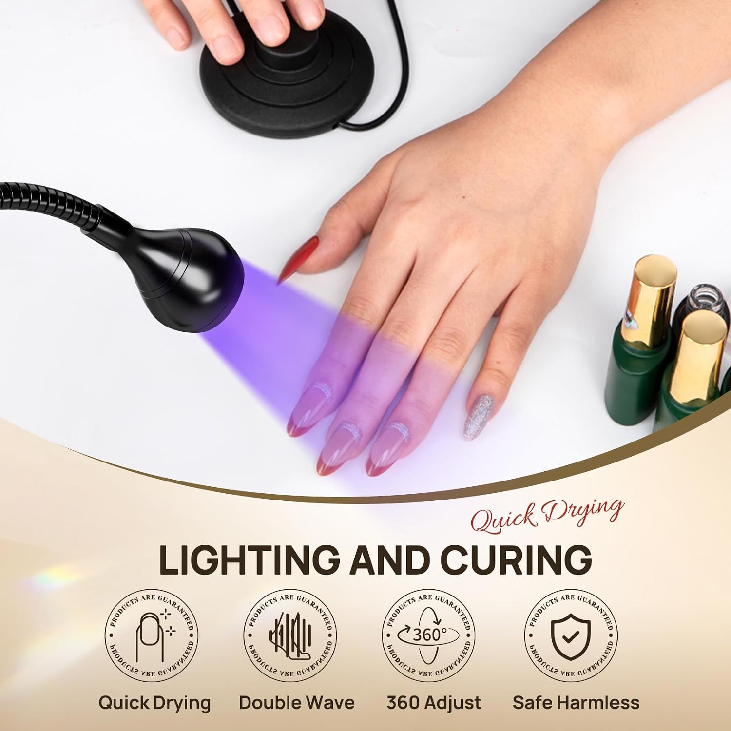 UV Nail Lamp, UV Light for Gel Nails, LED Flash Cure Light | Foot Pedal Gooseneck UV Lamp, Mini Nail Dryers with