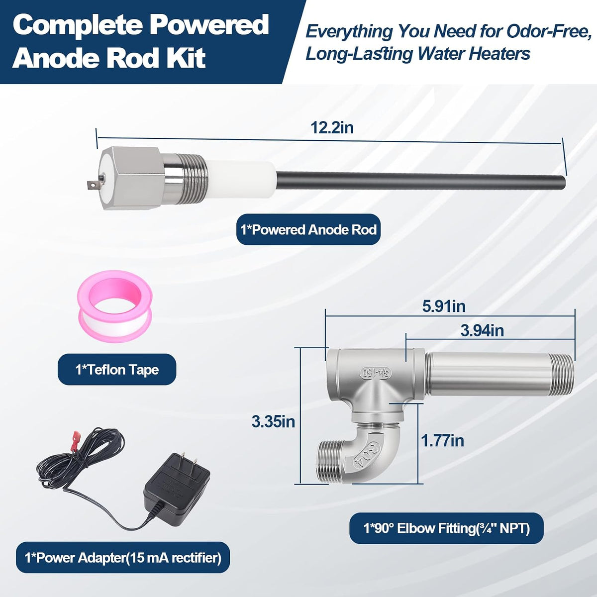 Powered Titanium Anode Rod Compatible with Bradford White Water Heaters