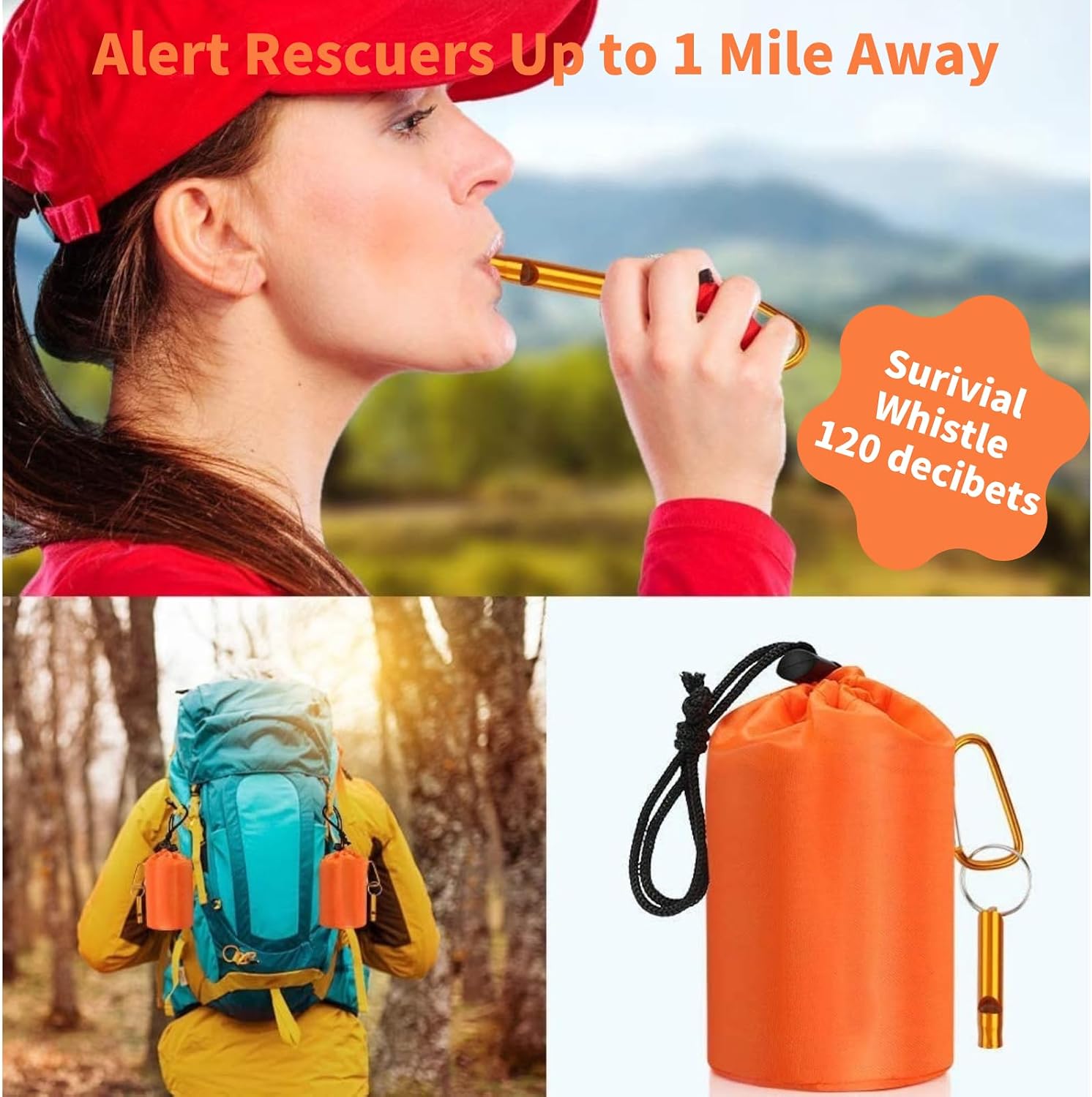 Waterproof Emergency Sleeping Bag with Whistle, 2 Pack Mylar Thermal Bivy Sack for Survival, Camping, Hiking with