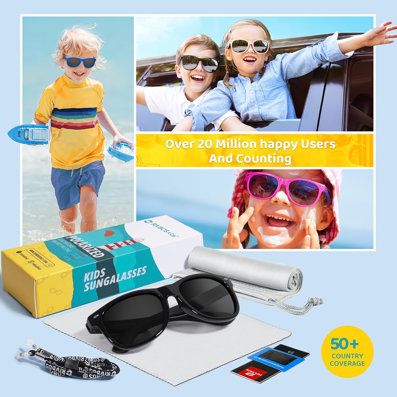 Kids Sunglasses Polarized UV400 TPE with Strap for Boys Girls RBK004 | Flexible rubber frame with UV protection and