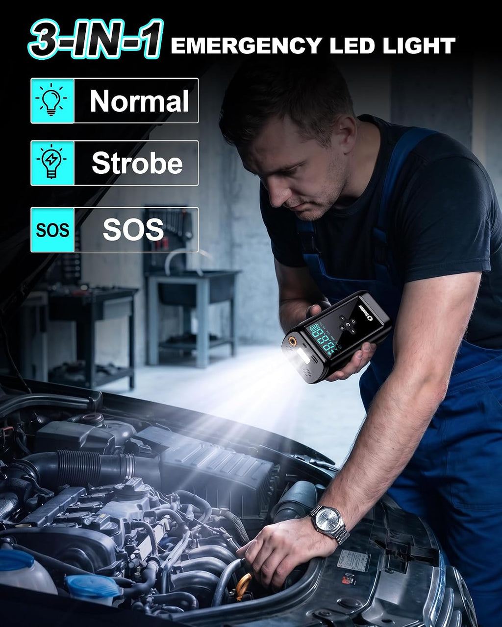 Jump Starter with Air Compressor Battery Jumper Starter Portable 6000A Car Battery Jump Starter with 160PSI Portable