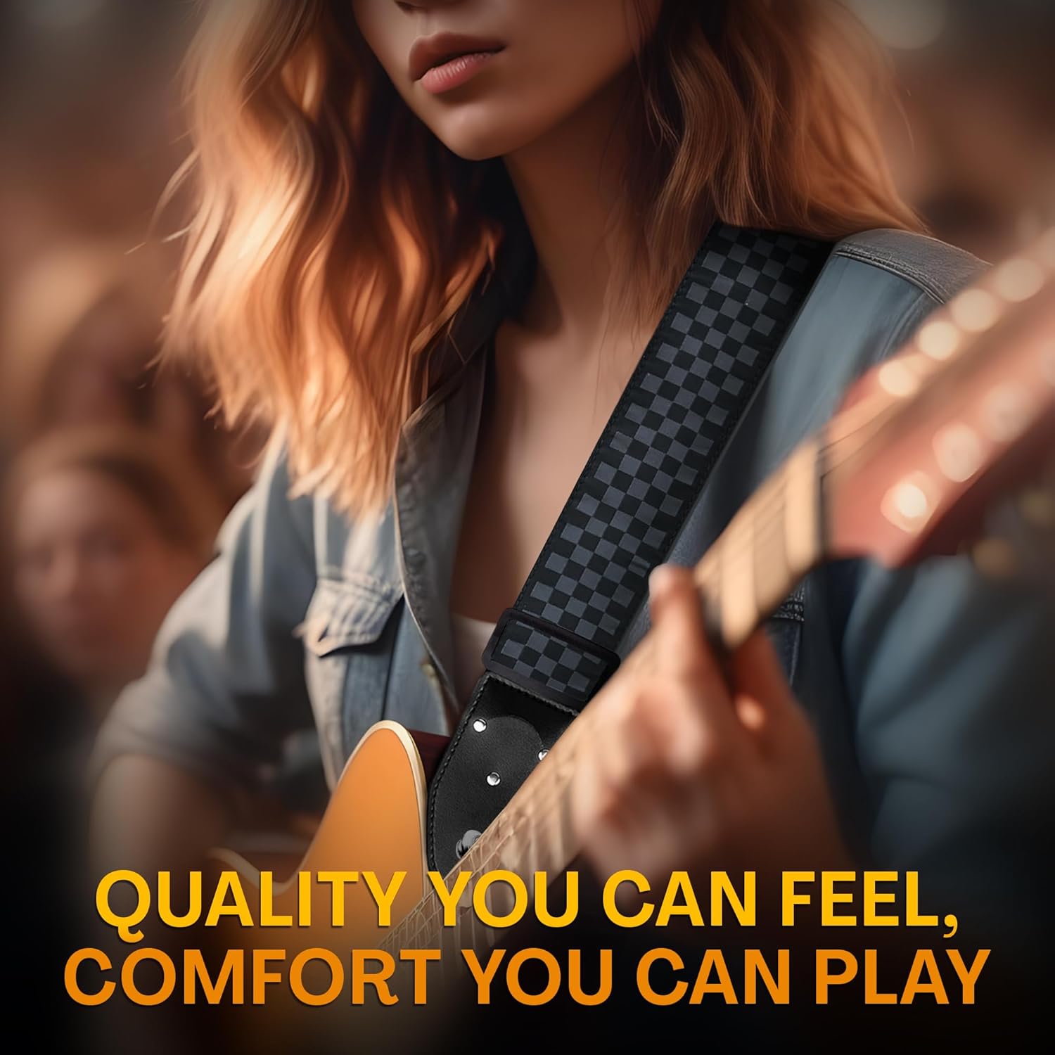 Guitar Strap For Acoustic, Electric and Bass Guitars, Adjustable Padded Leather Ends Guitar Straps For Men and Women