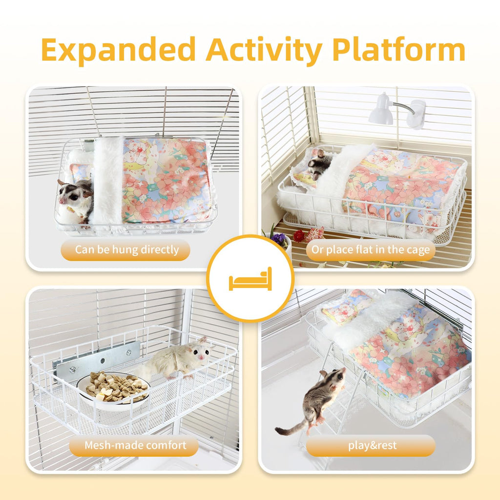 Sugar Glider Hammock Bed & Activity Platform - Versatile 2-in-1 Cage Accessories with Removable Bed, Sturdy Chew
