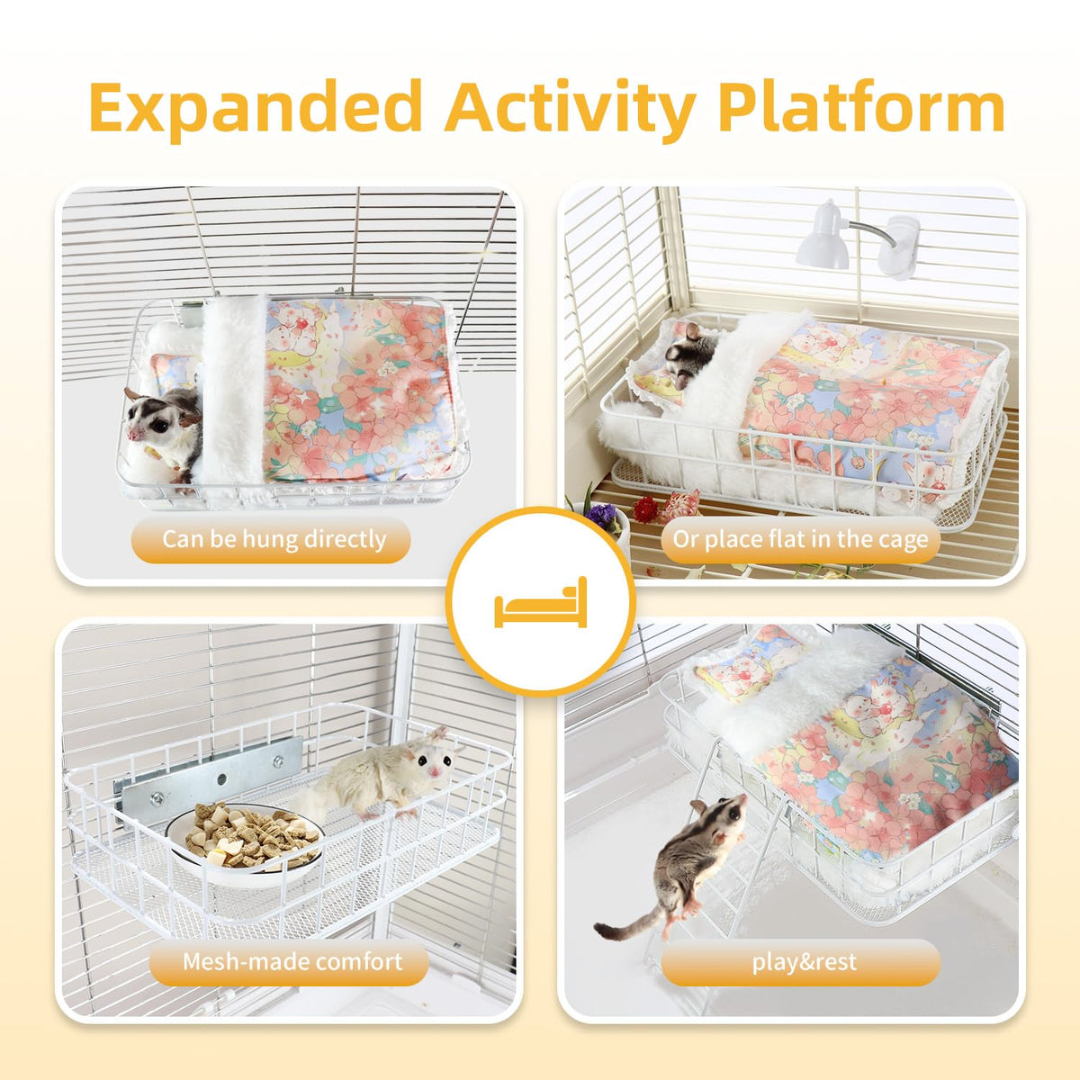 Sugar Glider Hammock Bed & Activity Platform - Versatile 2-in-1 Cage Accessories with Removable Bed, Sturdy Chew