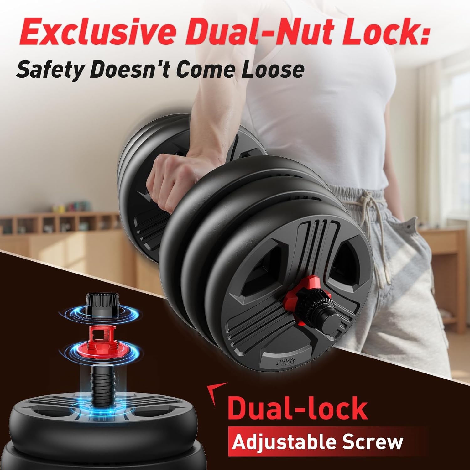 Adjustable dumbbell set,20/35/45/55/70/90lbs Free Weights set with upgraded nut, 5 in 1 Weight Set Used as