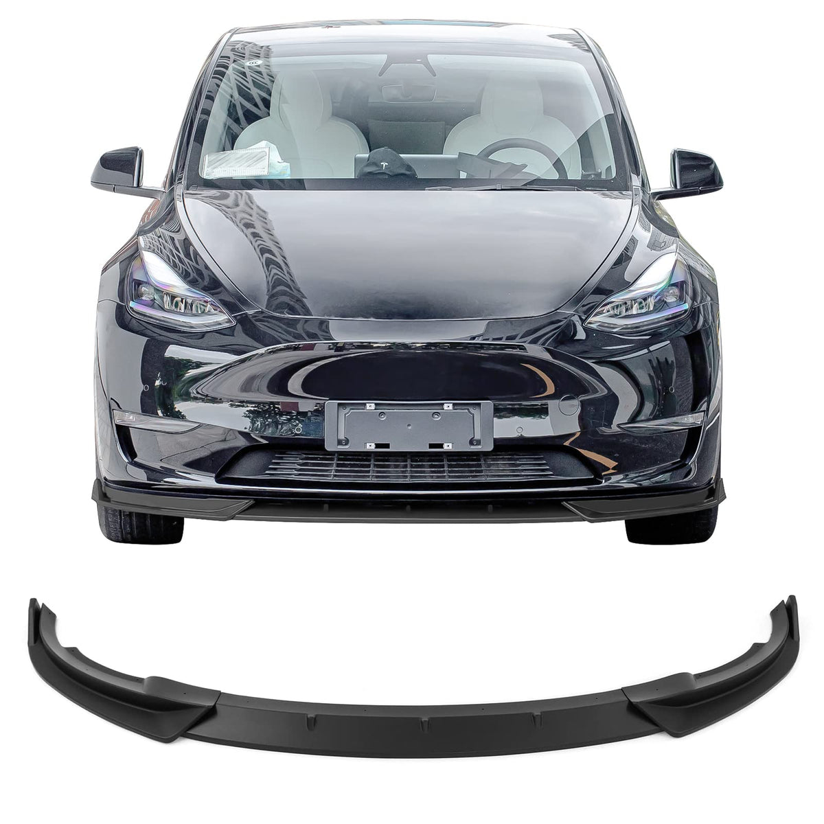 Fit 2020-2025 Tesla Model Y 3PCS Front Bumper Lip Matte Black