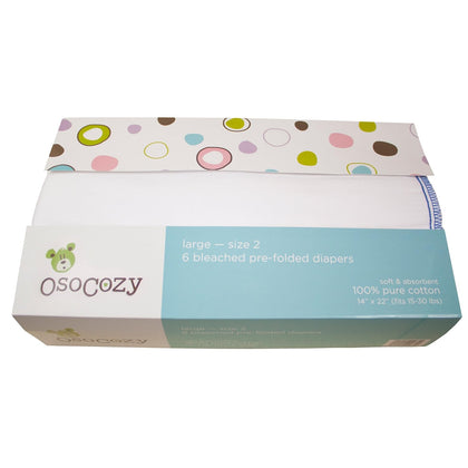 Prefolds Bleached Cloth Baby Diapers, Size 2 (15-30 lbs), Soft, Absorbent and Durable 100% Natural Cotton, Our Top