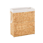 Slim Laundry Hamper, Handwoven Natural Water Hyacinth Basket