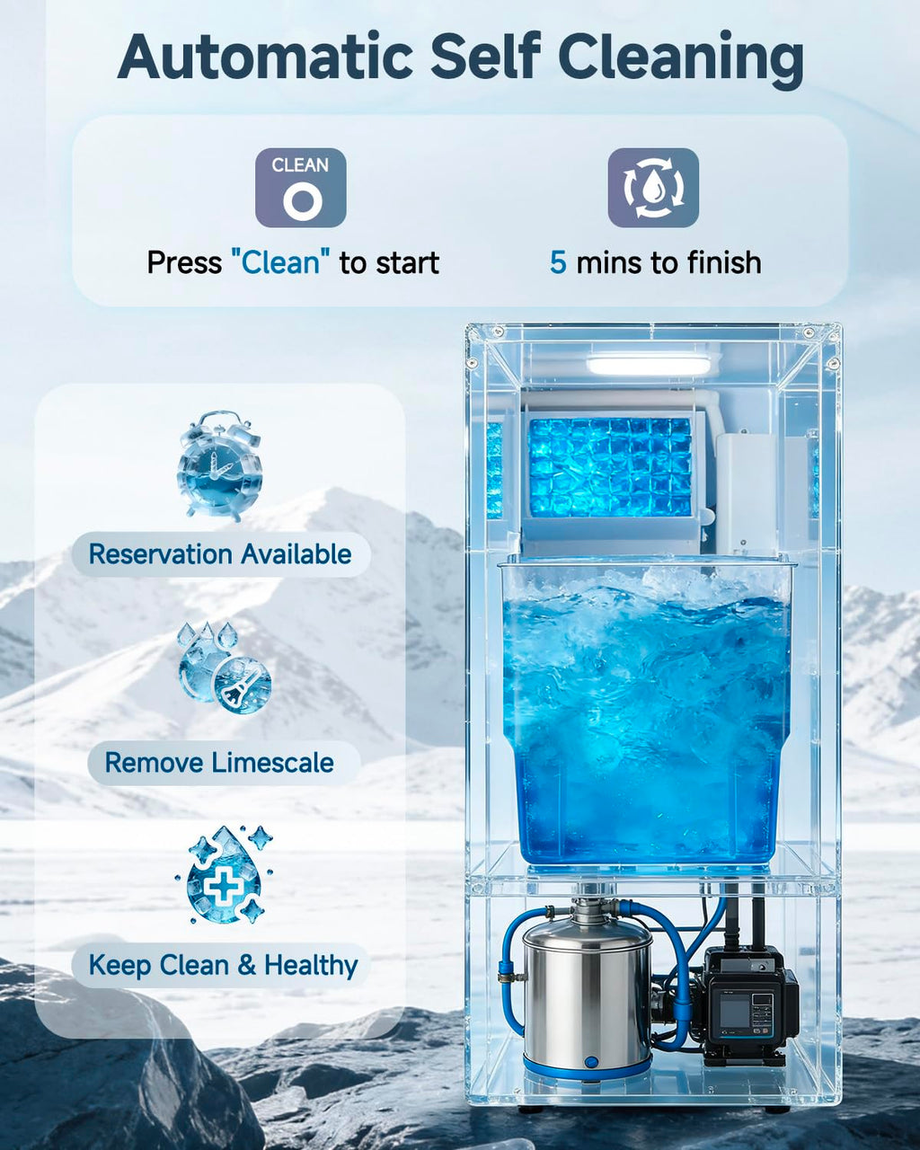 Commercial Undercounter Ice Maker, 100lbs/24H with 30lbs Storage Bin