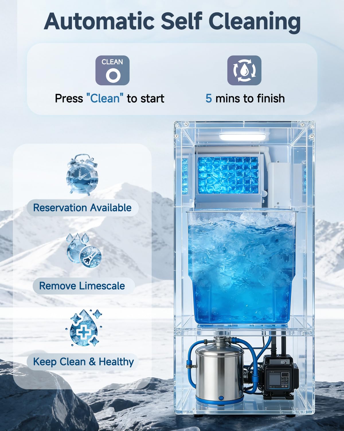 Commercial Undercounter Ice Maker, 100lbs/24H with 30lbs Storage Bin