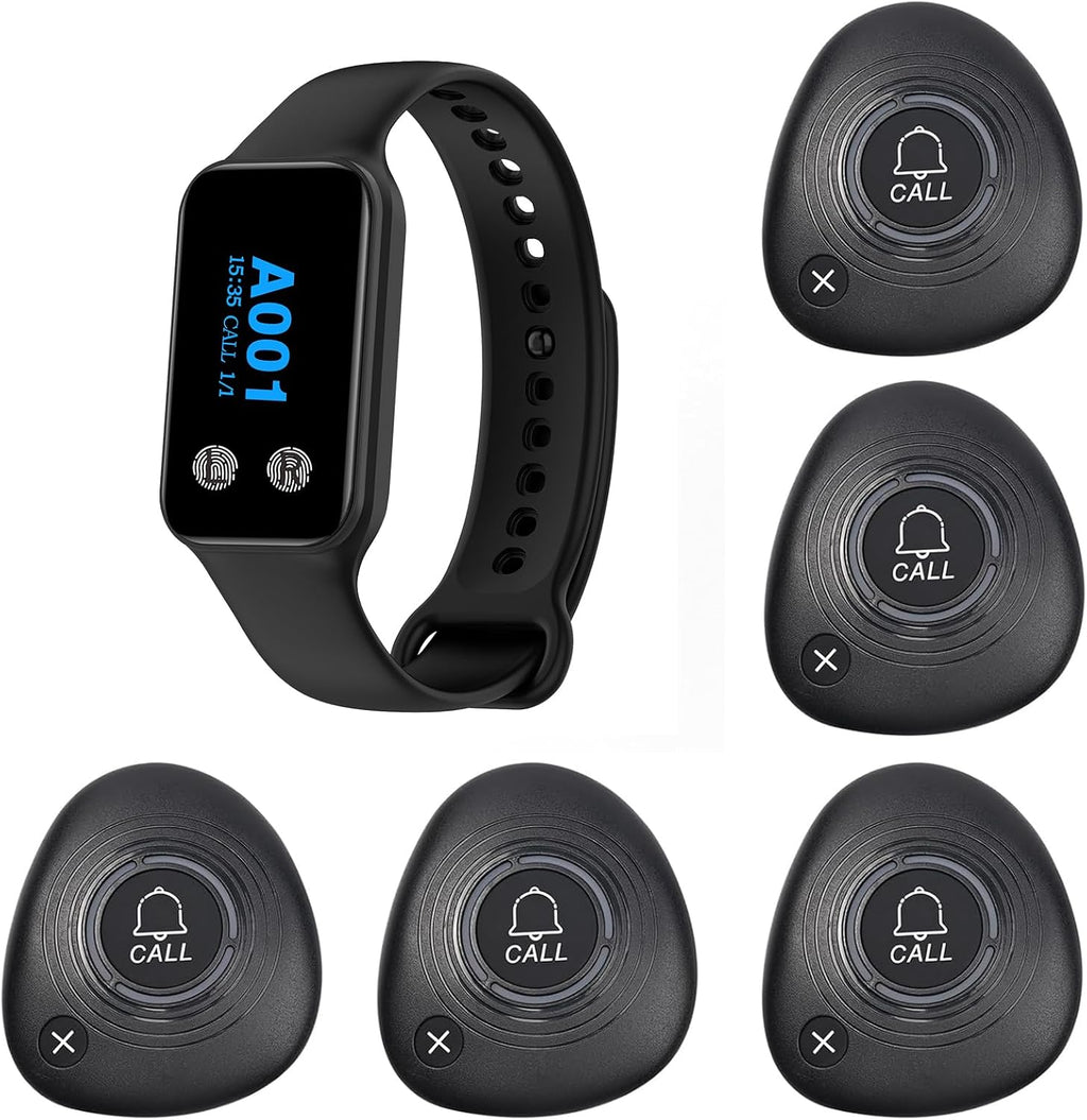 Wireless Restaurant Pager System with 5 Waterproof Call Buttons