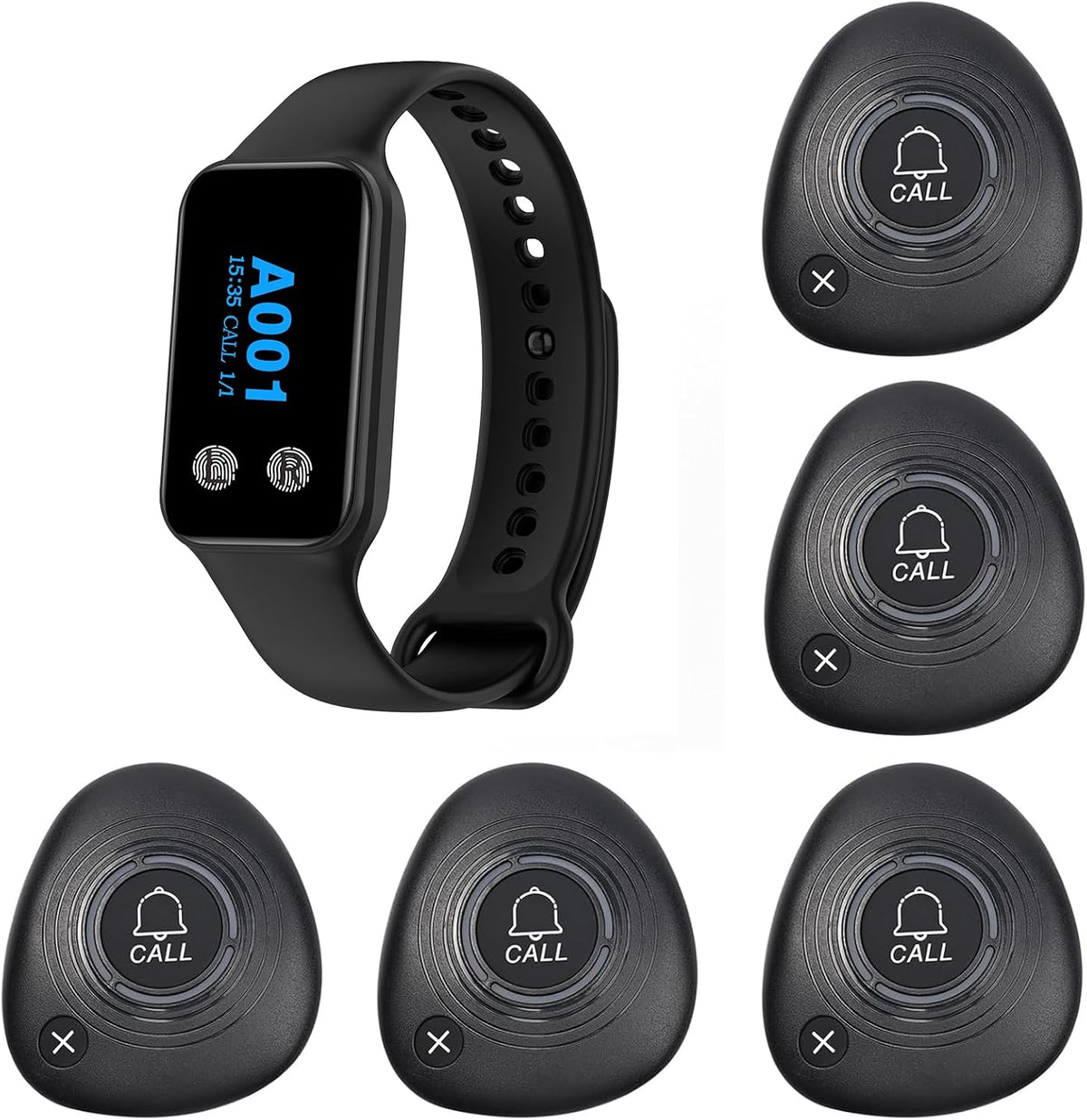 Wireless Restaurant Pager System with 5 Waterproof Call Buttons