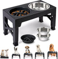 Elevated Dog Bowls - 5 Adjustable Heights Stand, 2 Stainless Steel Bowls & 1 Slow Feeder, 3.2" to 12.2" for Small to