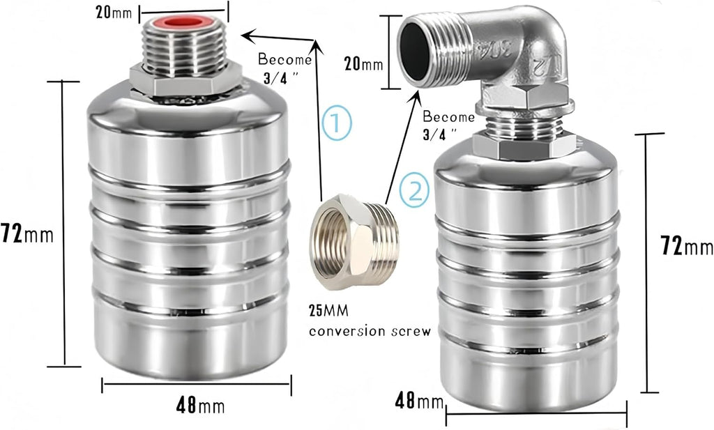 304 Stainless Steel Automatic Float Valve - Fully Automatic Water Level Control, 1/2'' to 3/4'' for Tanks, Pools