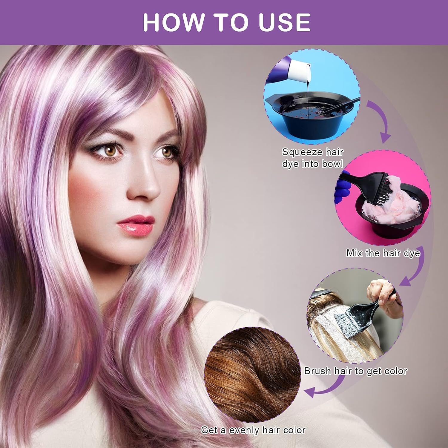 23 Pack Hair Coloring Kit, Include Hair Dye Brush and Bowl Set, Highlight Cap Kit, Ear Cover, Gloves, Shawl, Shower