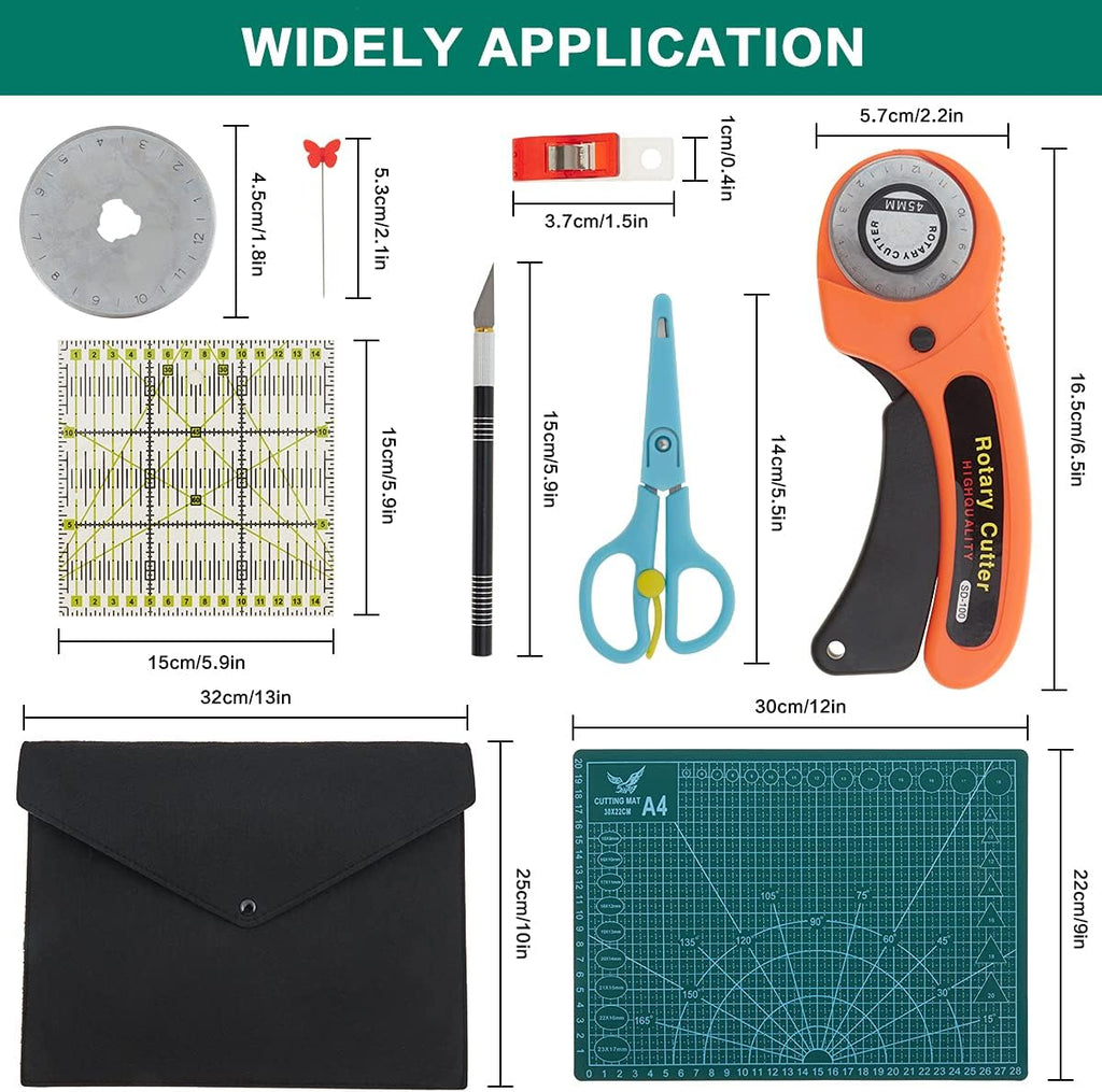 Rotary Cutter Set, 96 PCS Quilting Kit 45mm Fabric Cutters Kit with 5 Extra Blades A4 Cutting Mat Acrylic Ruler