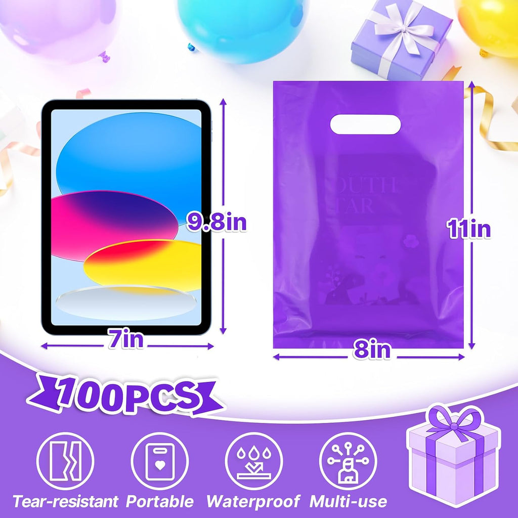 100PCS Purple Party Favor Goodie Bags 8x11, Plastic Gift Bags Bulk