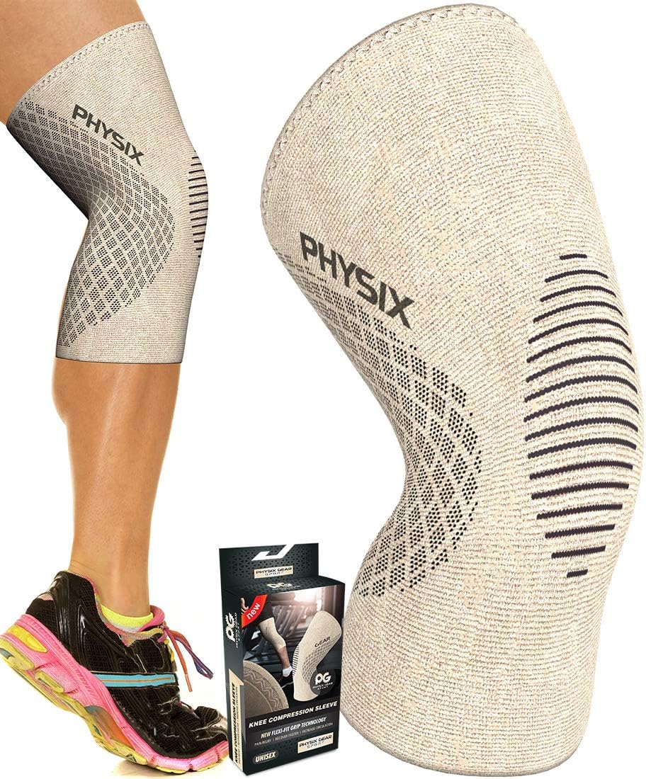 Physix Gear Knee Compression Sleeve for Men & Women - Best Compression Knee Brace for Walking, Running, Gym