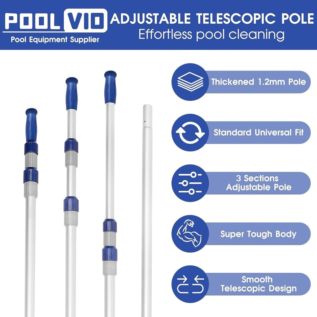 15 FT Telescopic Pool Pole - Adjustable 3 Piece Aluminum Pool Skimmer Pole for Pool Cleaning Skimmer Nets Vacuum