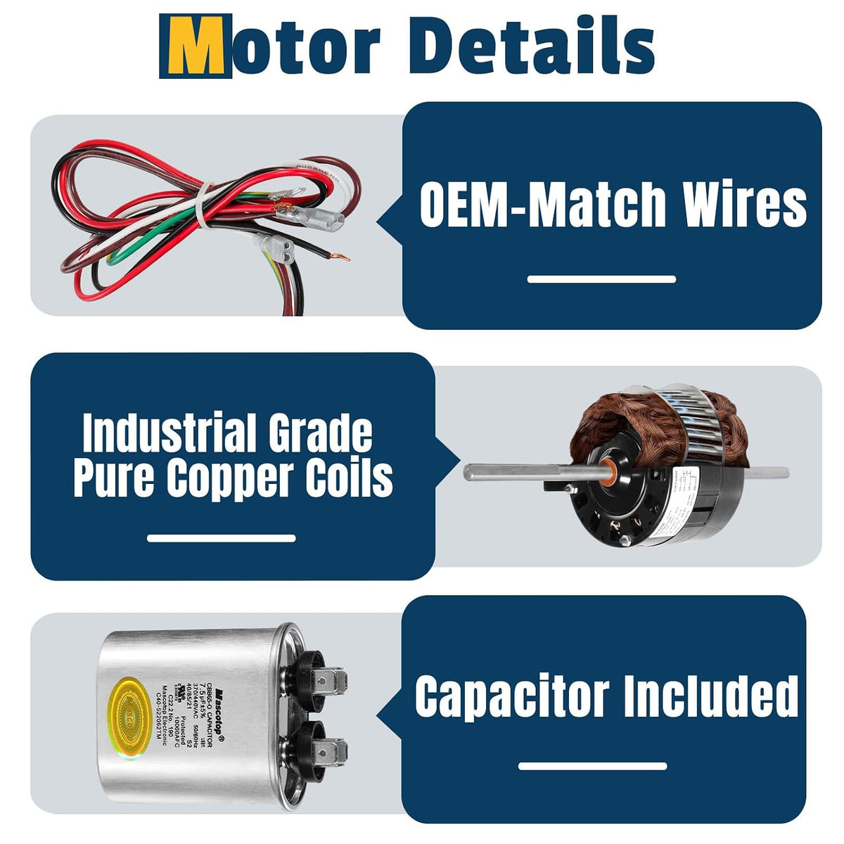 ORV4538 6757B311 RV AC Motor 1/4HP 115V Fits 20455, with Capacitor
