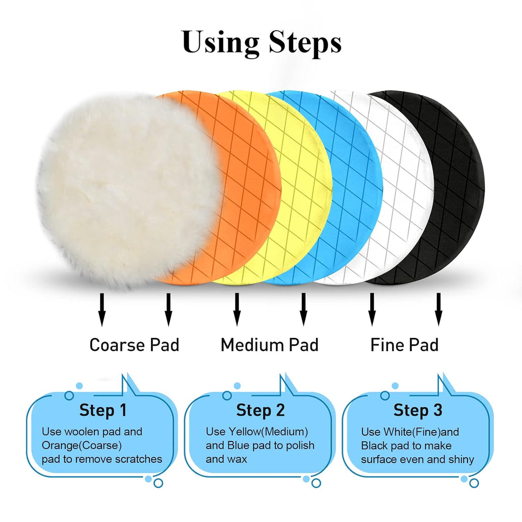5" Buffing Polishing Pads, 6Pcs 140mm Face for 5Inch Backing Plate | Compound Buffing Sponge and Woolen Pads Cutting