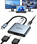 USB C to Dual HDMI Adapter 4K@30Hz, KOZYC USB C Hub Multiport Adapter with 2xHDMI, USB 3.0, 100W PD, Support USB C to