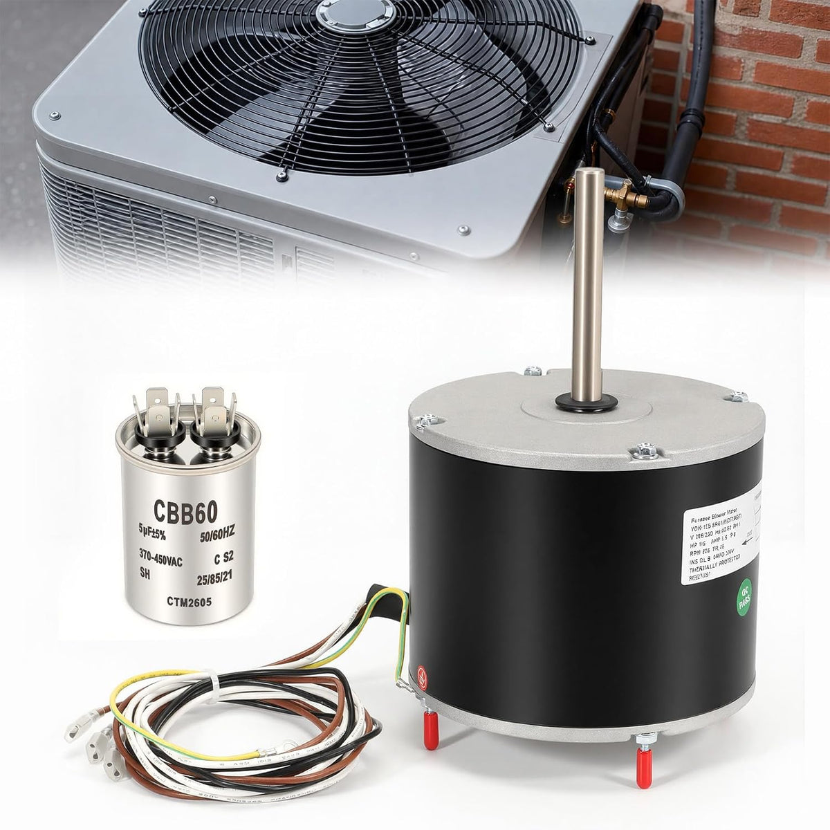 MOT18687 Condenser Fan Motor 1/6HP 825RPM 200-230V Compatible with Trane American Standard AC/Air Conditioner Replaces MOT12919 MOT10478 X70370246010
