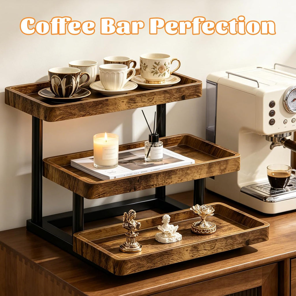 3 Tier Serving Tray for Party, Wood Cupcake Stand with Sturdy Metal Frame