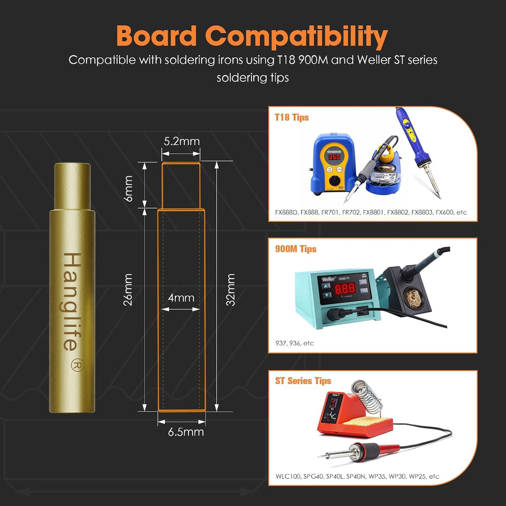 Heat-Set Insert Tips for Threaded Inserts M2 M2.5 M3 M4 M5 M6 M8, Soldering Iron Tips Compatible with Weller SP40NUS/Hakko FX-888D/900M/T18 Irons- Press Tool for Plastic 3D Printer Components