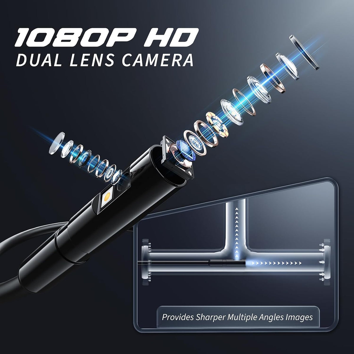 Endoscope Camera with Light, 1920P HD Borescope Tools, Dual Lens(16.5FT)