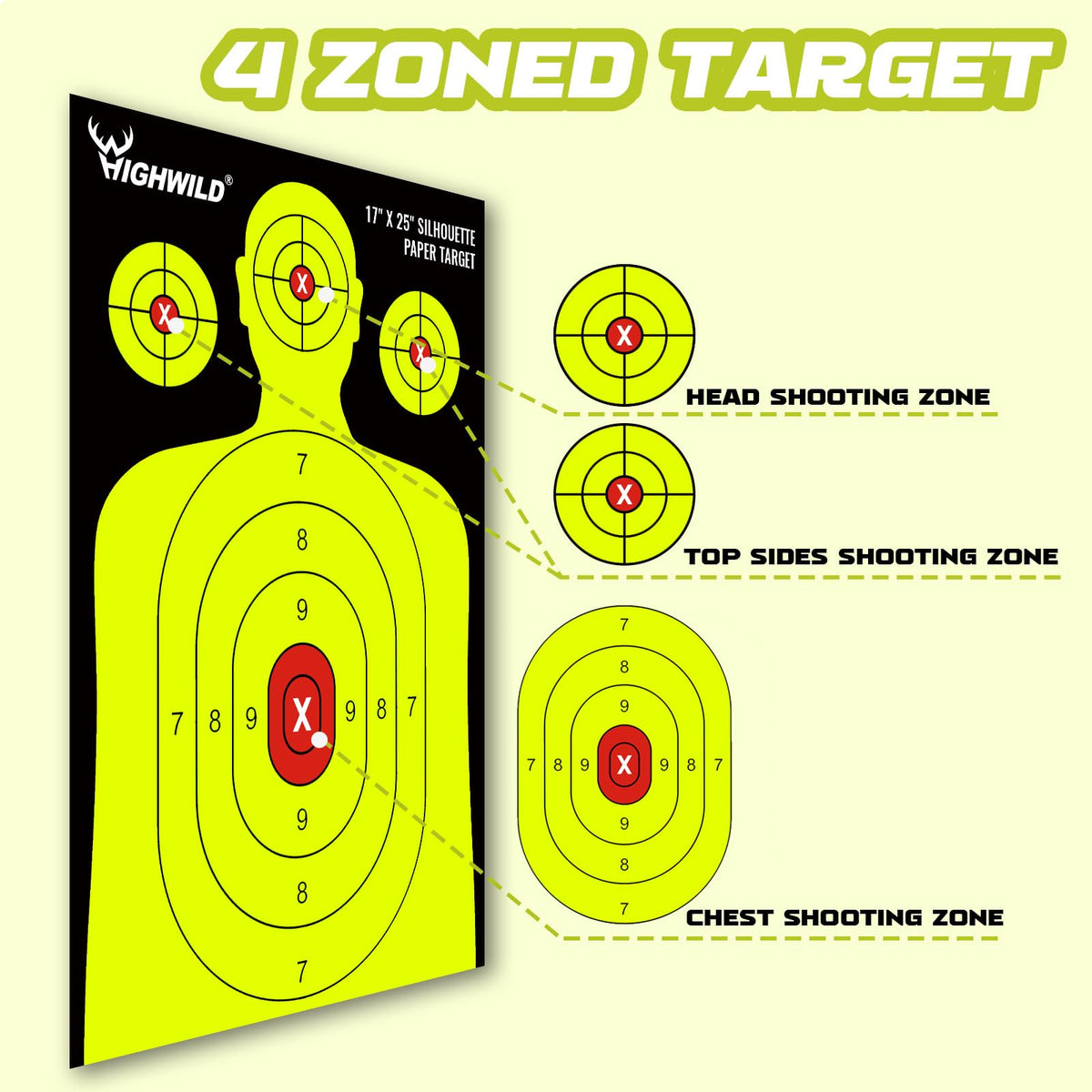 Shooting Range Silhouette Paper Target - 17X25 Inches (50 Pack, Multi Color)