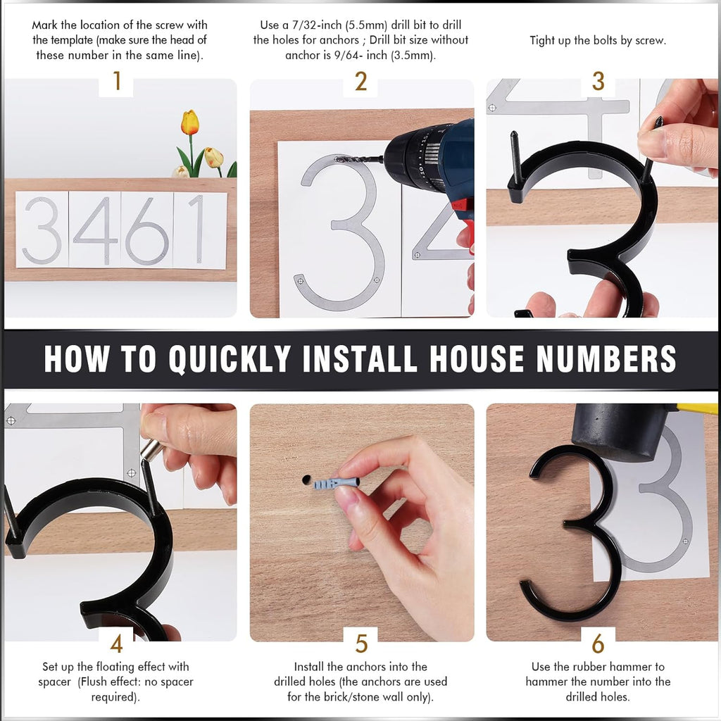 5 Inch Floating House Numbers for Outside, Modern Metal Anti-Rust Address Numbers（5）, Zinc Alloy Black Floating
