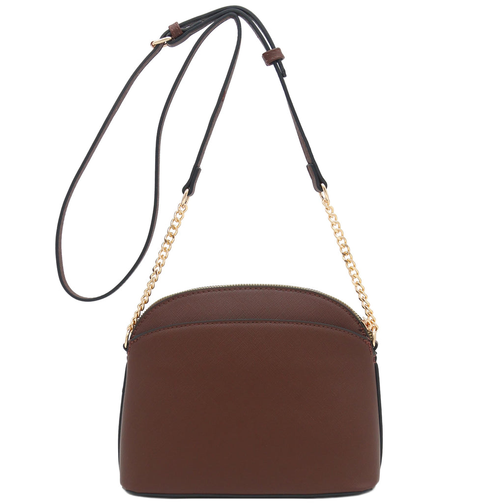 Saffiano Small Dome Crossbody bag with Chain Strap (Coffee)