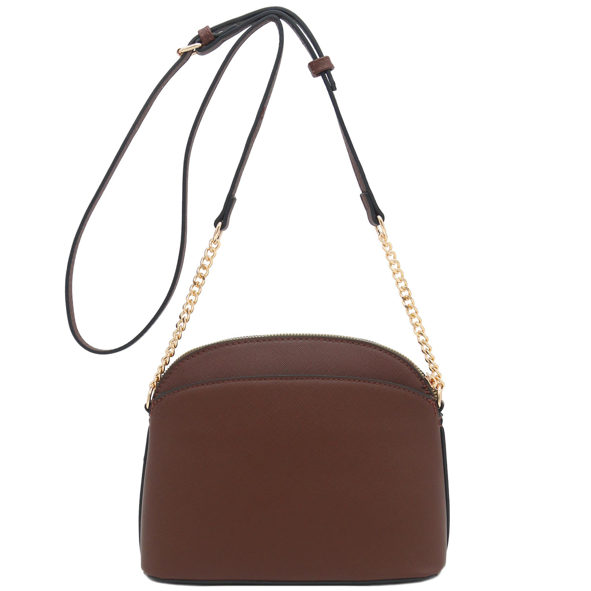 Saffiano Small Dome Crossbody bag with Chain Strap (Coffee)