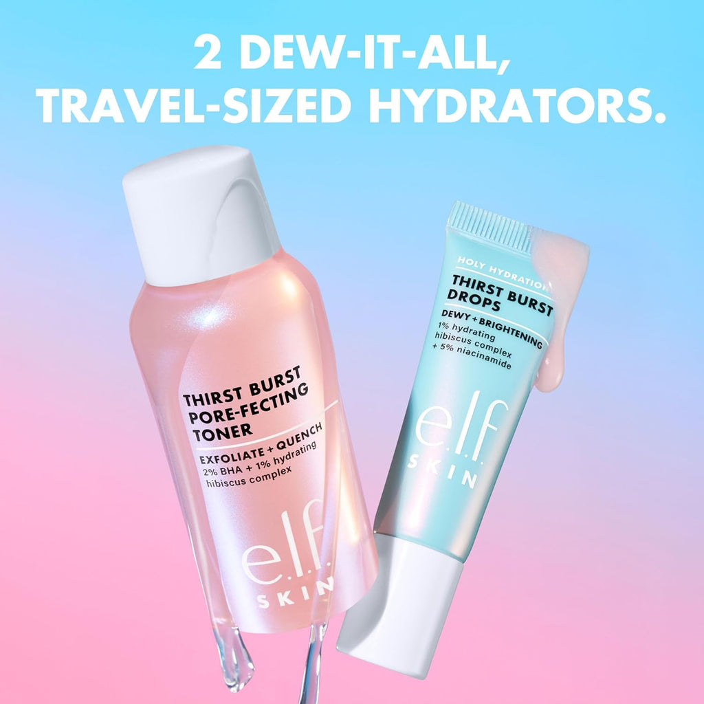 SKIN Thirst Burst Dew-O, Travel-Sized Skincare Set, Exfoliating Facial Toner & Hydrating Serum Drops, Gives Skin A