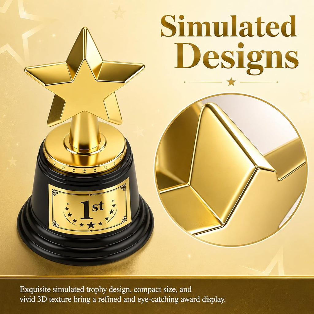 Small Trophy Star Cups 4.5" Gold Plastic Trophy with Pre-Attached 1st Place Label First PlaceTrophy Award Cup for