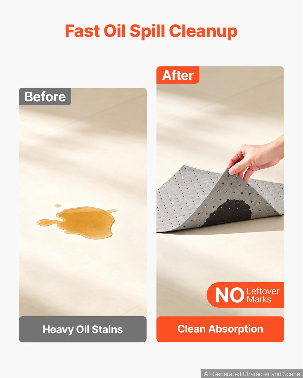 Oil Absorbent Pads 100 Pack-16" x 18" 360GSM Heavy-Duty Absorbing