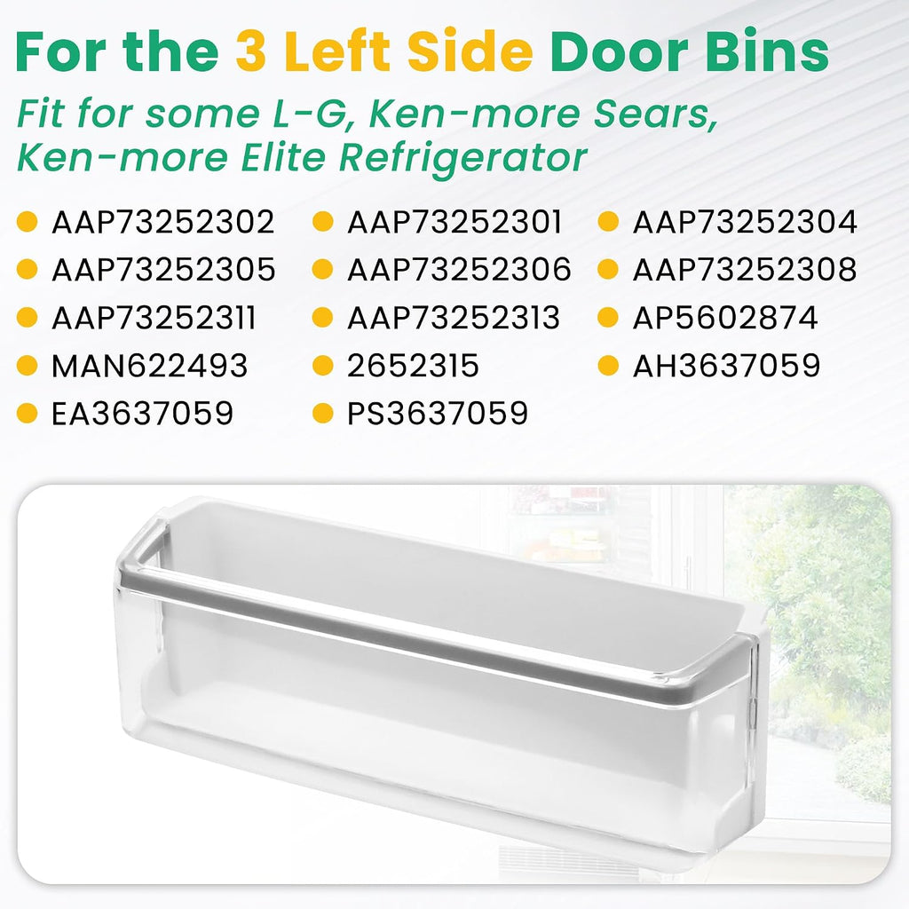 UPGRADED AAP73252302 AAP73252306 Refrigerator (Left) Door Shelf Bin Compatible with L-G, Ken-more Sears, Ken-more Elite Door Shelf Basket Assembly - 1 PACK By Fetechmate