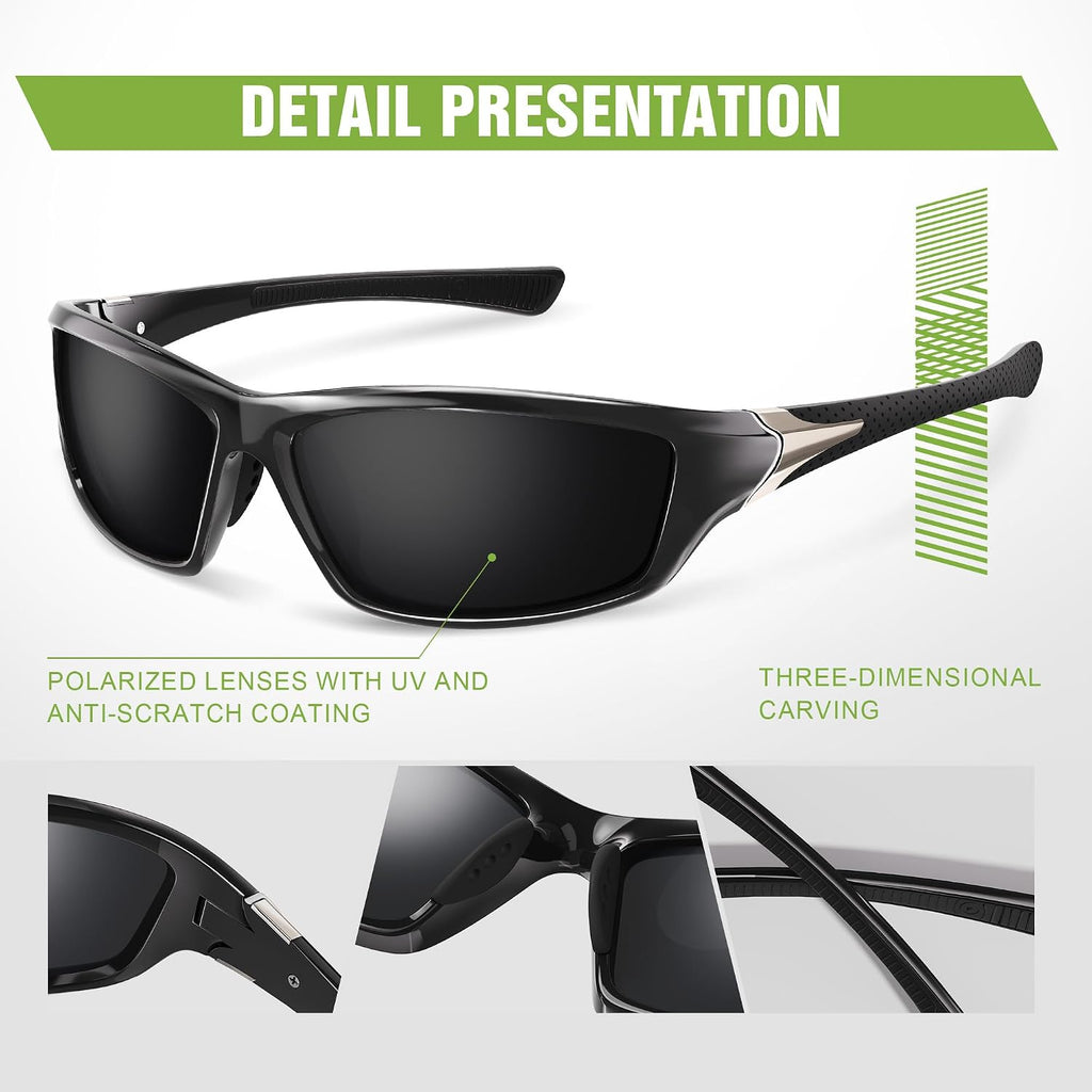 Polarized Sports Wrap Around Sunglasses Men Fishing Running Golf | Mens Womens Sunglasses Pack UV Protection for