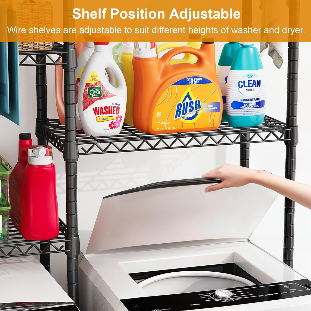U14 Medium Over the Washer and Dryer Shelves, 4 Tiers Laundry Room Storage and Organizer System, Space Saving Clothes