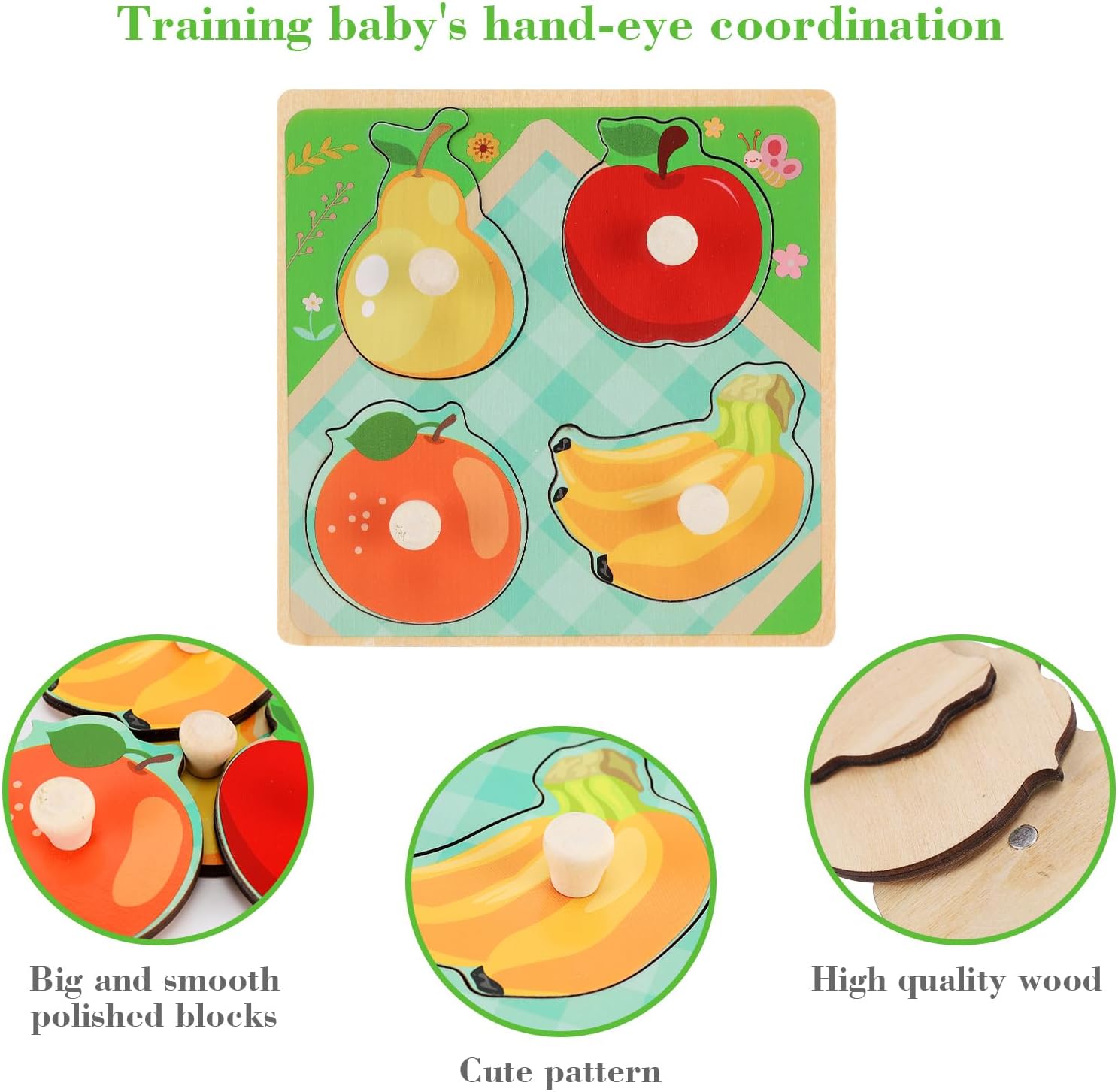 Wooden Peg Puzzles for Toddlers 1-3, Kids' Educational Preschool Peg Puzzle Toy, Set of 4 Toddler Puzzles - Farm