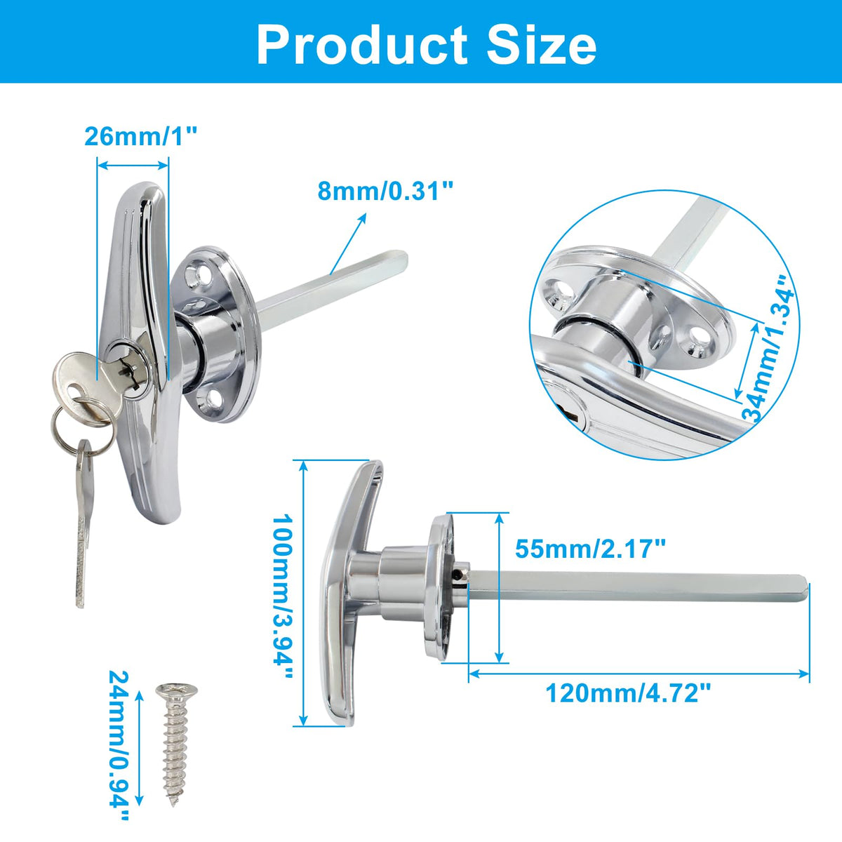 Garage Door T-Handle Lock, Silver