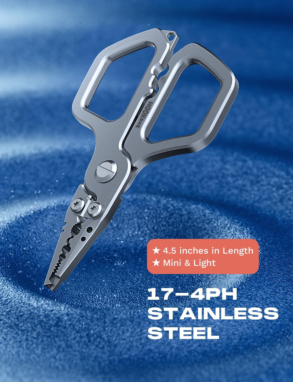 17-4 Fishing Pliers, Saltwater Resistant Fishing Scissors,Tungsten Cutters, Knot Tying Tool with Lanyard, Split Ring